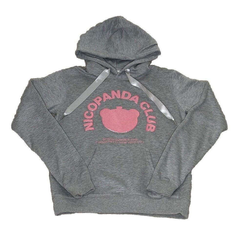 Nicopanda Hoodie XS Women Gray Pink Graphic‎ Pullover Casual Cotton Blend